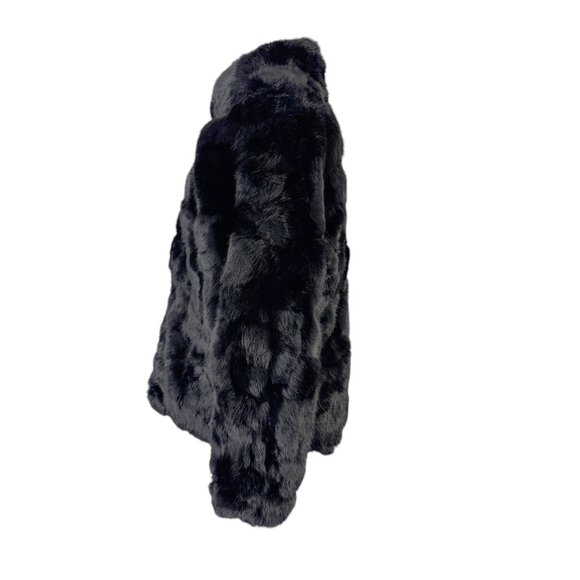 Black Rabbit Fur Coat Jacket Oversized Sleeves Size M Zip Front Vintage 1980s - Picture 5 of 8